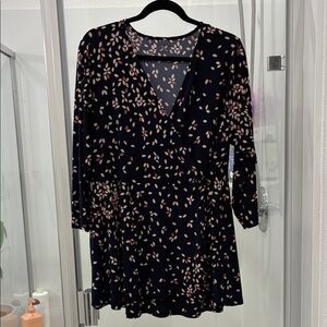 Motherhood Black Tunic with Pink Leaf Design